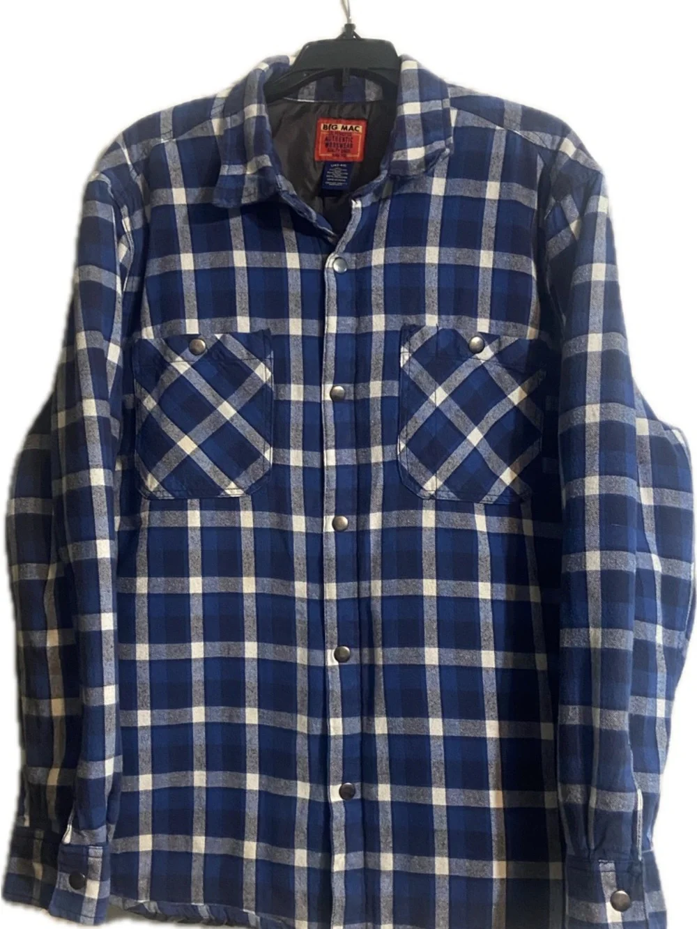 Big Mac Sz L Men’s Blue & White Plaid Snap-Front Flannel work Shirt/jacket